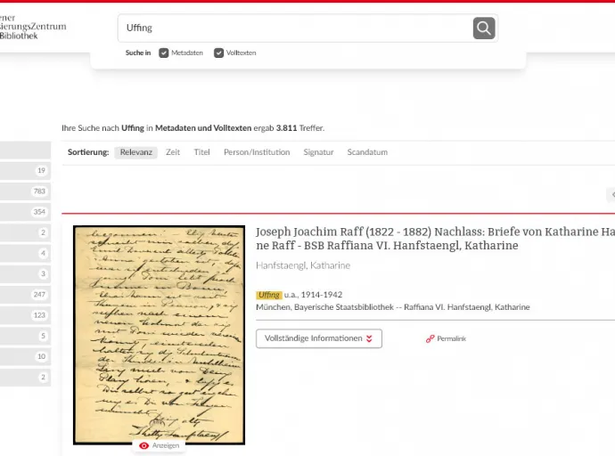 Bayerische Staatsbibliothek: "Uffing" - digitale Metadaten und Volltexte