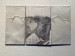 Margareta Biegert-Simm „Murnau“ - Tryptichon, recyceltes Papier mit Baumwollfasern und Kaffeesatz, Blattgold, 47cm x 48cm
